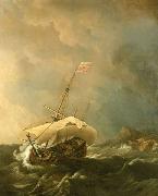 Willem Van de Velde The Younger An English Ship in a Gale Trying to Claw off a Lee Shore oil on canvas